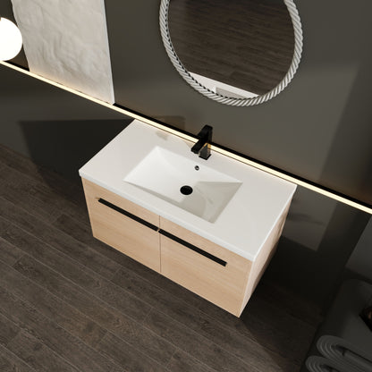Bathroom Vanity With Resin Countertop Sink, 2 Doors Cabinet Set - Oak