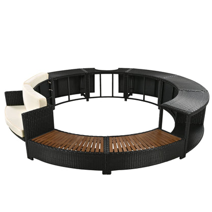 Spa Surround Spa Frame Patio Rattan Sofa Set With Storage Spaces, Mini Sofa And Comfortable Cushion For Patio, Backyard - Beige