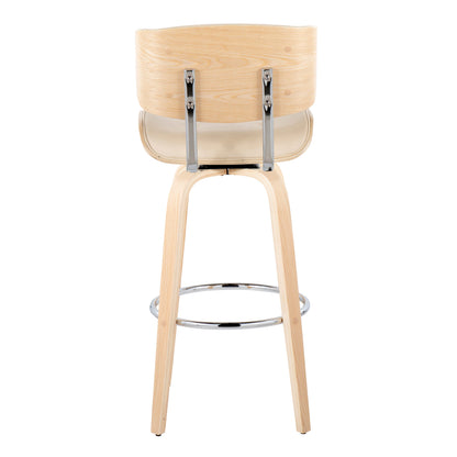 Lombardi - Mid-Century Modern Fixed Height Barstool With Swivel With Round Footrest (Set of 2) - Natural / Cream