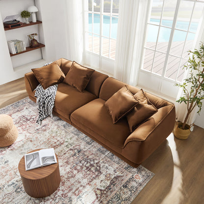 Nordic Modern Sofa With Detachable Pillowcase, French Velvet Fabric, Solid Wood Frame, High Density Sponge Filling - Camel