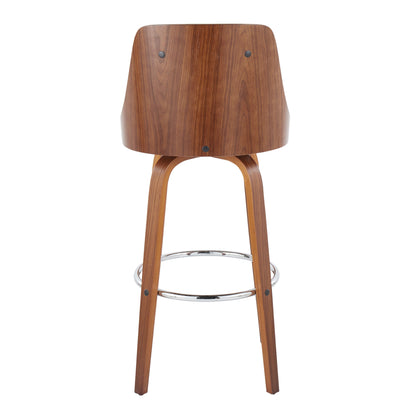 Gianna - Mid-Century Modern Fixed Height Barstool With Swivel With Round Footrest (Set of 2) - Walnut / White