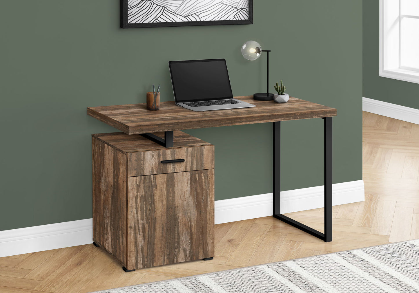 Modern Computer Desk, For Home Office, Laptop, Left, Right Set-Up, Storage Drawers, Work, Contemporary - Brown
