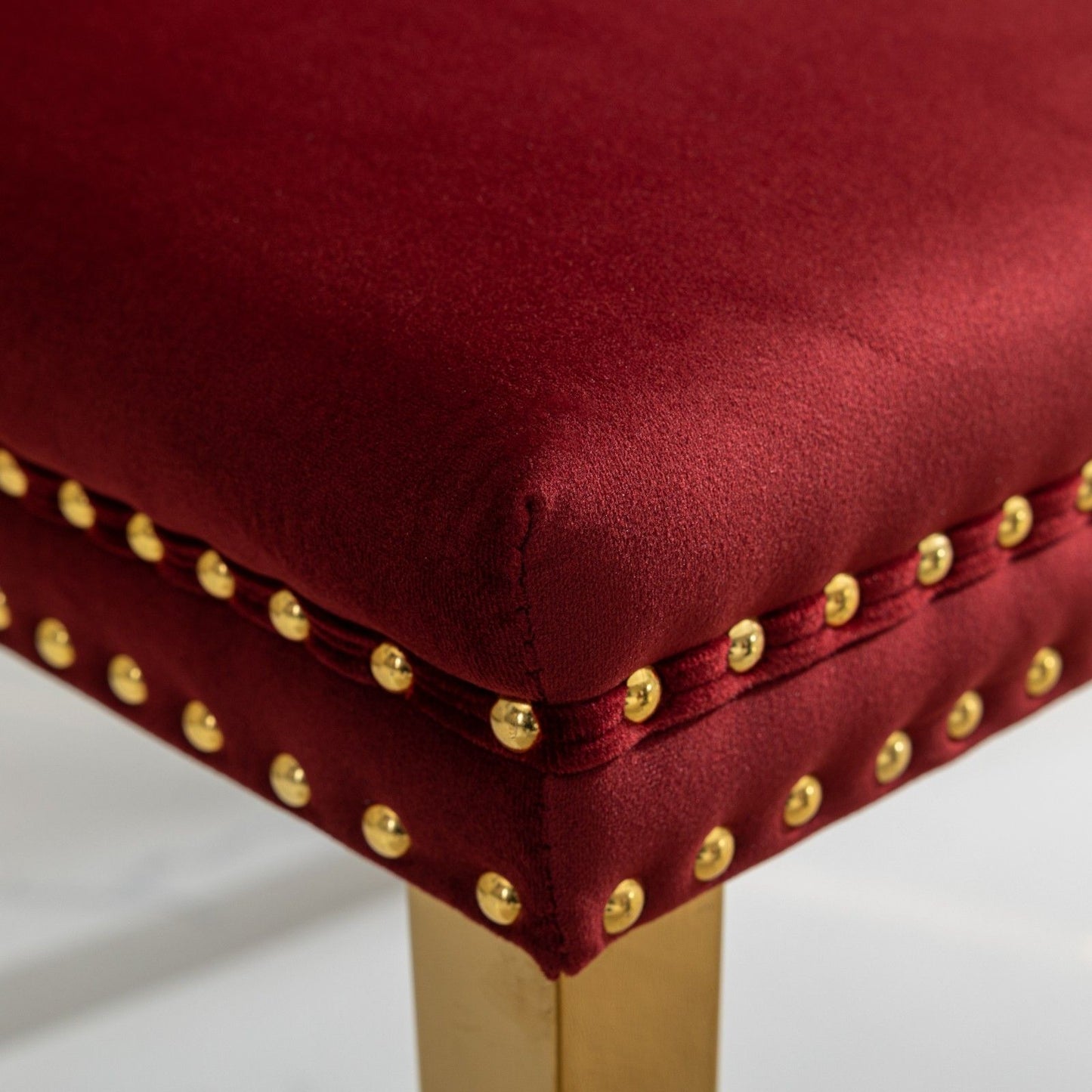 Nikki - Modern, High-End Tufted Solid Wood Contemporary Velvet Upholstered Dining Chair With Golden Stainless Steel Plating Legs, Nailhead Trim (Set of 2) - Burgundy