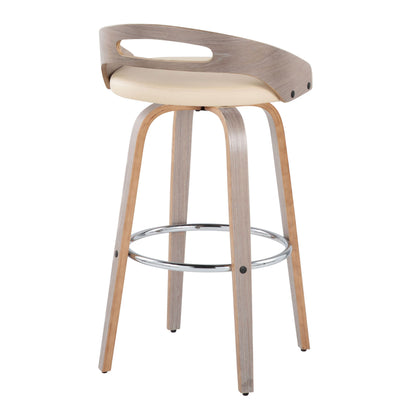Cassis - Mid-Century Modern Fixed Height Barstool With Swivel With Round Footrest (Set of 2) - Light Gray / Cream