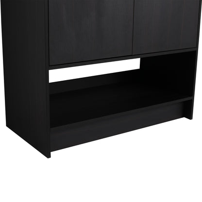 Modern 36" Bathroom Vanity With Ceramic Sink And Soft Closing Doors - Dark Oak