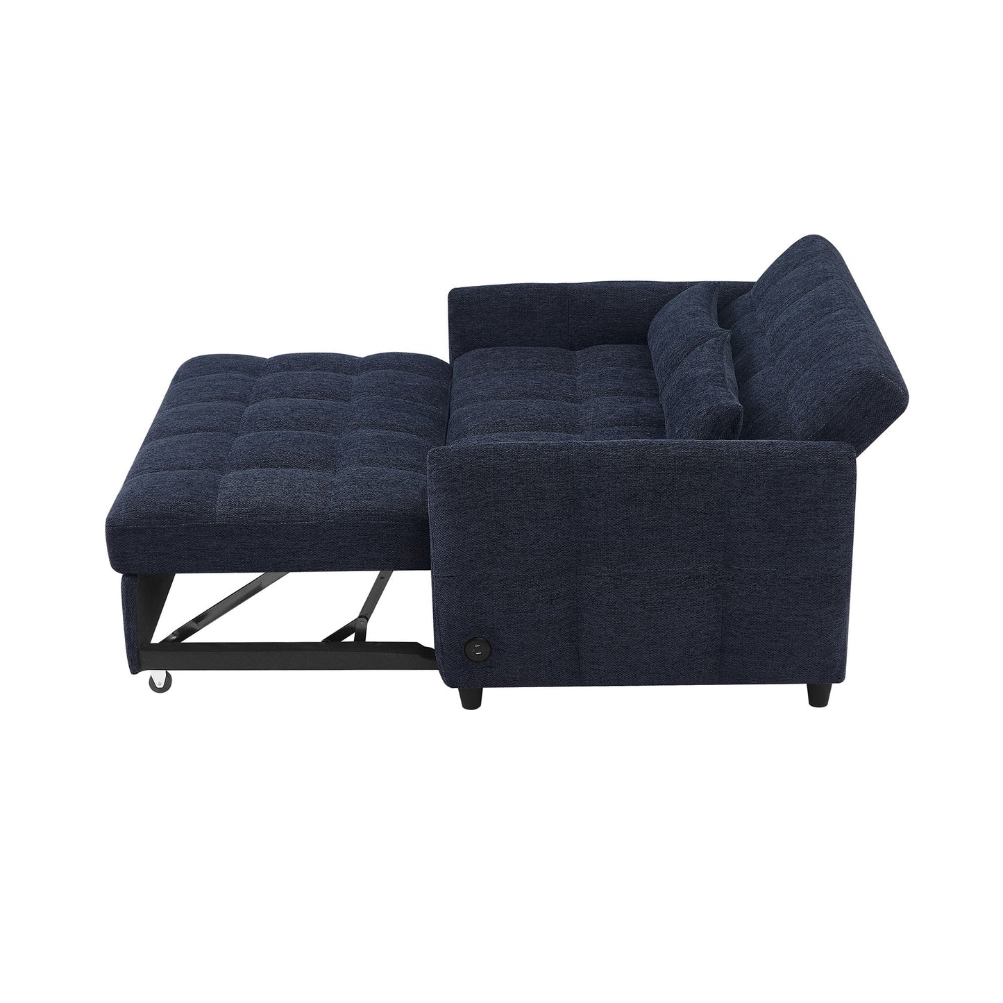Loveseat Sofa Pull Out Sofa Bed Tufted Sleeper Sofa With An Adjustable Backrest, 3 USB Ports And 2 Lumbar Pillows For Living Room - Blue