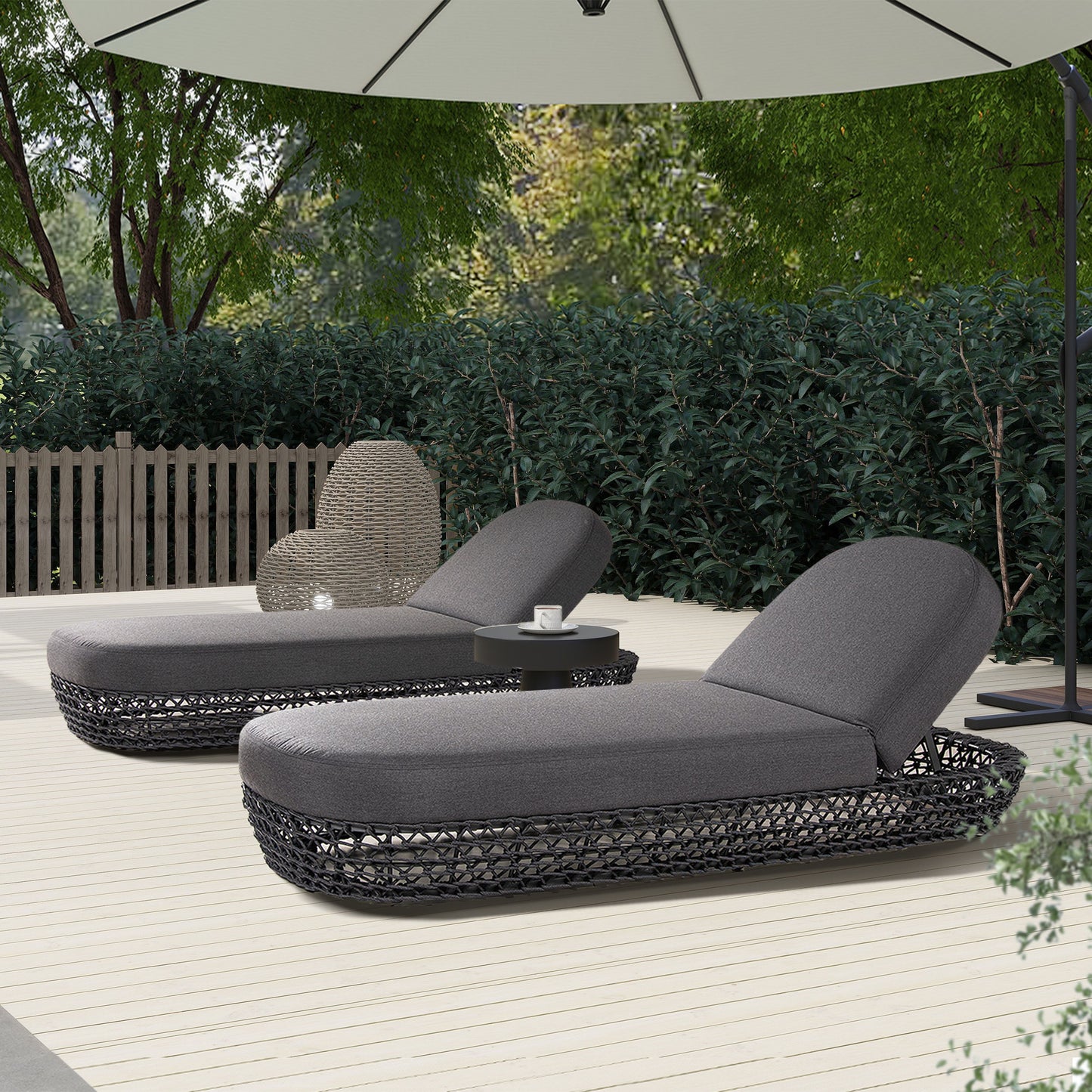 Willow - Sunbrella Upholstered Patio Lounger - Graphite Gray / Black