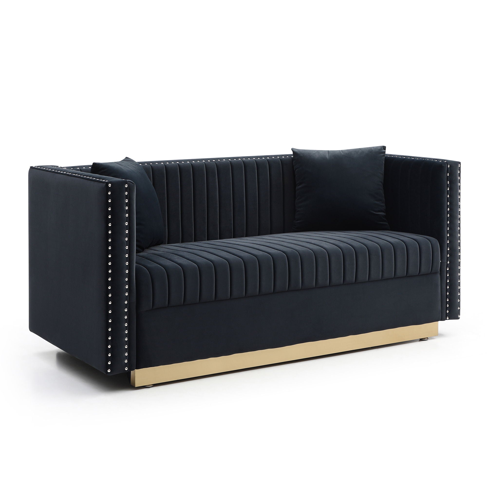 Contemporary Vertical Channel Tufted Sofa Loveseat Modern Upholstered Couch For Living Room With 2 Pillows - Black