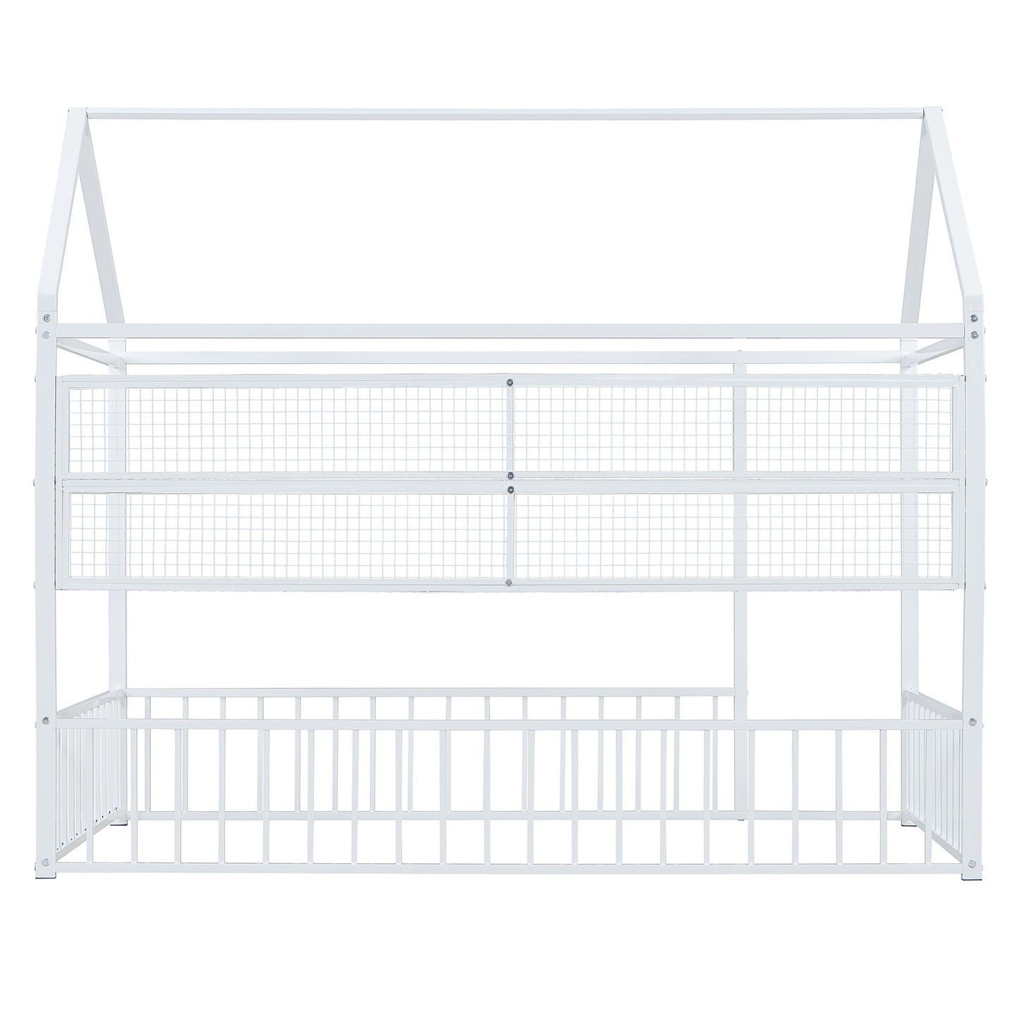 Twin Size Bed House Frame With Fence And Shelves - White