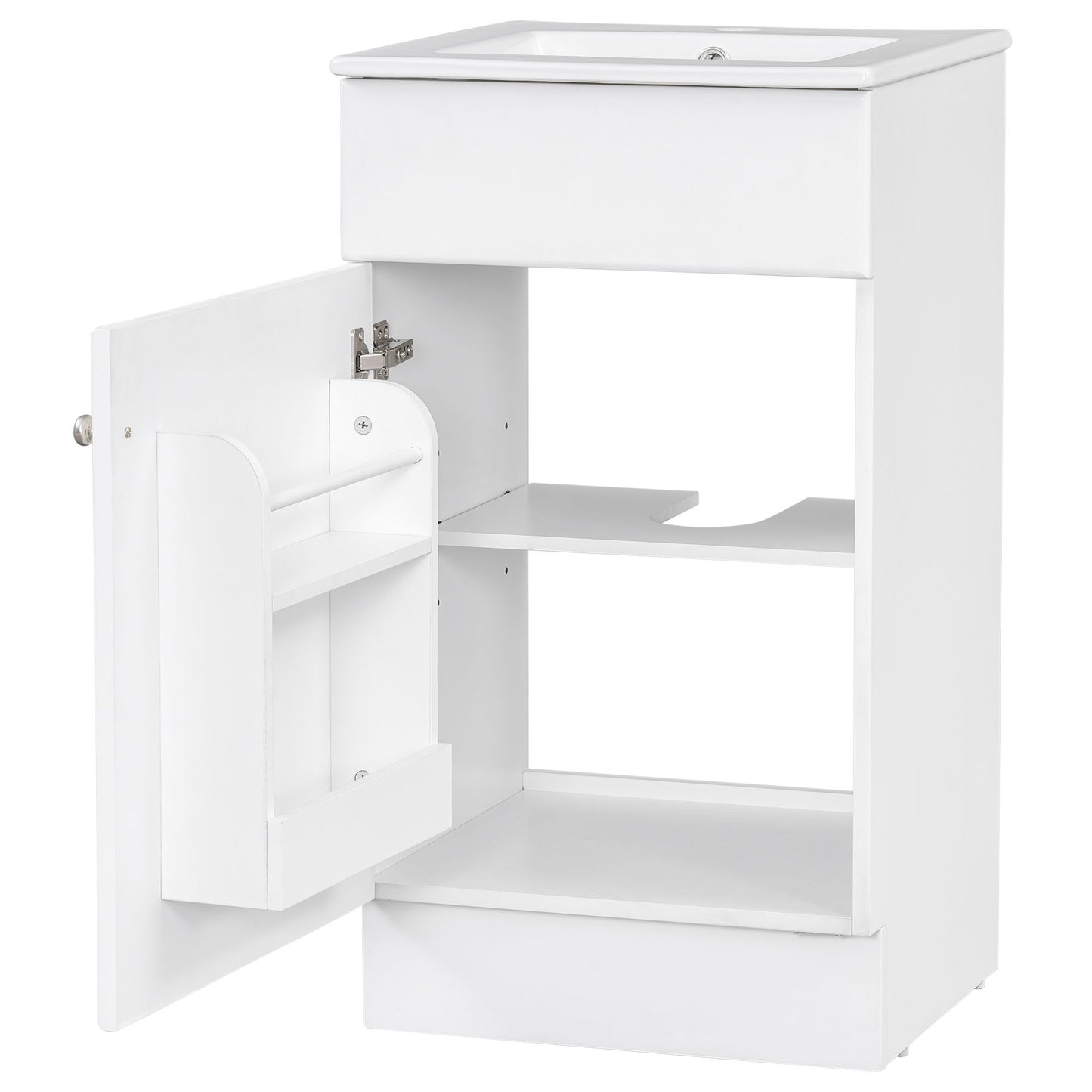 18" Bathroom Vanity With Sink, & Ceramic, Adjustable Shelf - White