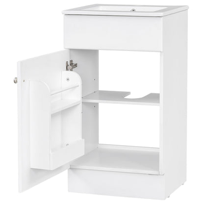 18" Bathroom Vanity With Sink, & Ceramic, Adjustable Shelf - White