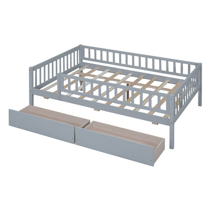 Full Size Daybed Bed With Two Drawers - Gray