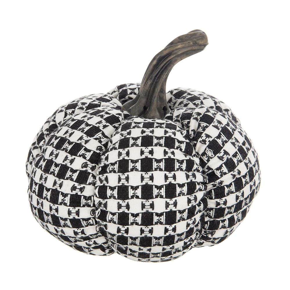 Plaid Pumpkin Decor, For Holiday Halloween Decoration (Set of 2) - Black / White