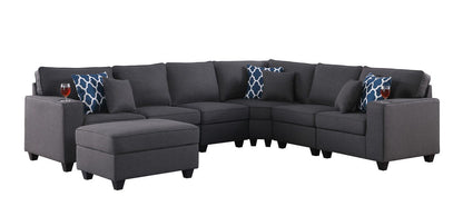 Cooper - 7 Piece Reversible L-Shape Sectional Sofa & Comfort Ottoman And Cupholder - Dark Gray
