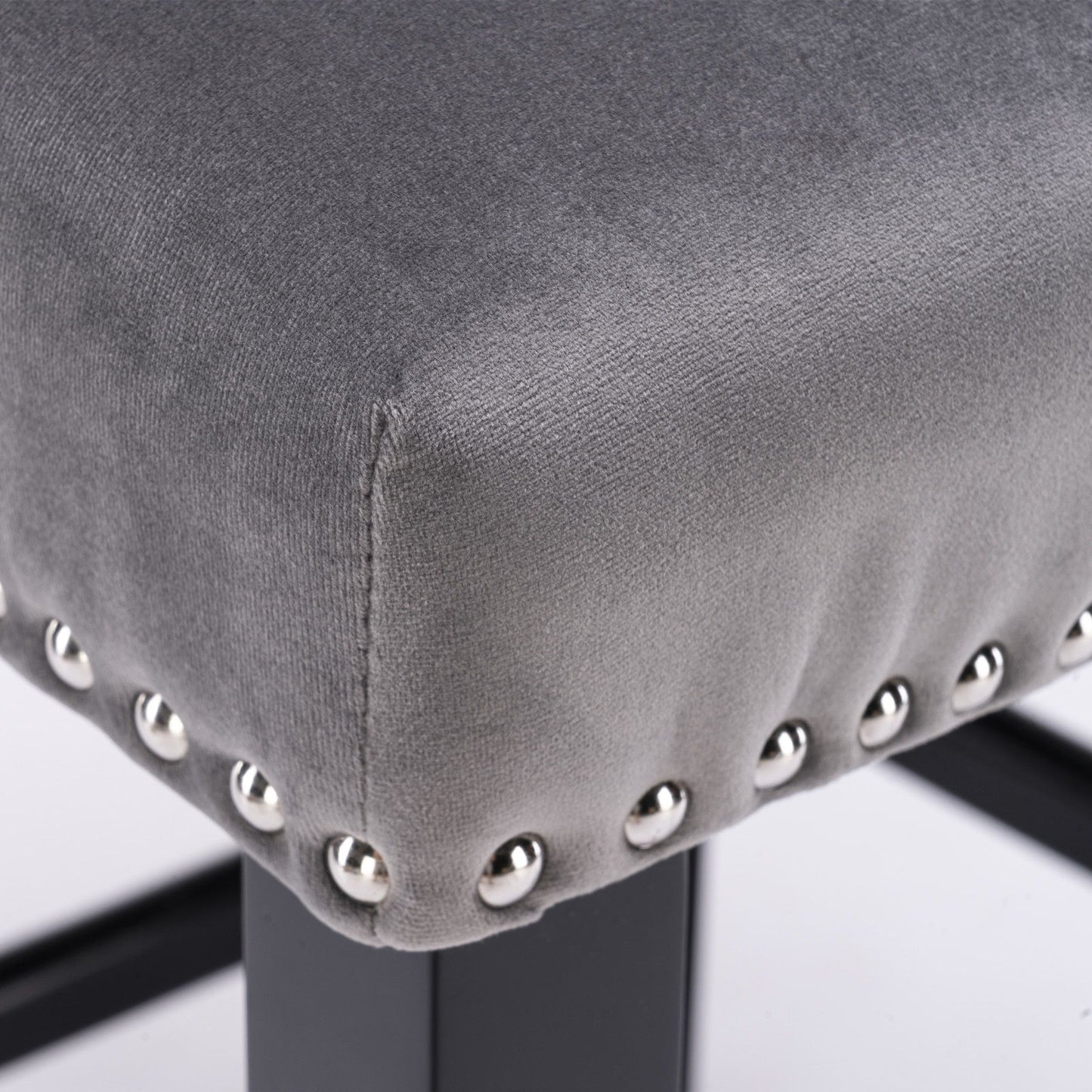 Contemporary Velvet Upholstered Wing-Back Barstools With Button Tufted Decoration And Wooden Legs, And Chrome Nailhead Trim, Leisure Style Bar Chairs, Bar Stools (Set of 4) - Gray
