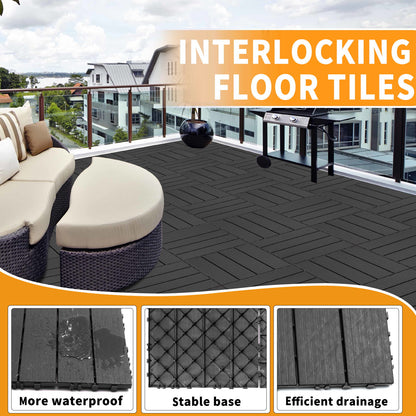 Plastic Interlocking Deck Tiles, (Set of 44), Patio Flooring Outdoor Waterproof All Weather Use For Garden Poolside Front / Back Yard - Light Gray
