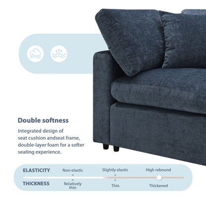 Modern Modular Cloud Sofa Bed, 6 Seat Chenille Sectional Couch Set With Ottoman, Free Combination, Convertible U Shaped Sleeper Sofa - Dark Blue