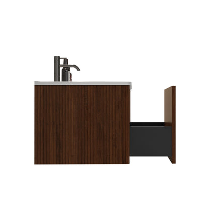 Etna - Striped Bathroom Vanity With Ceramic Sink, Wall Mounted Floating Bathroom Vanity For Modern Bathroom - White