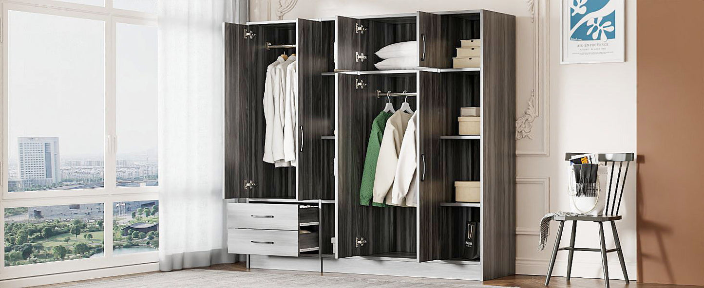 6 Door Wardrobe With Shelves And Drawers - Gray