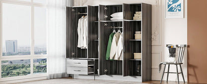 6 Door Wardrobe With Shelves And Drawers - Gray