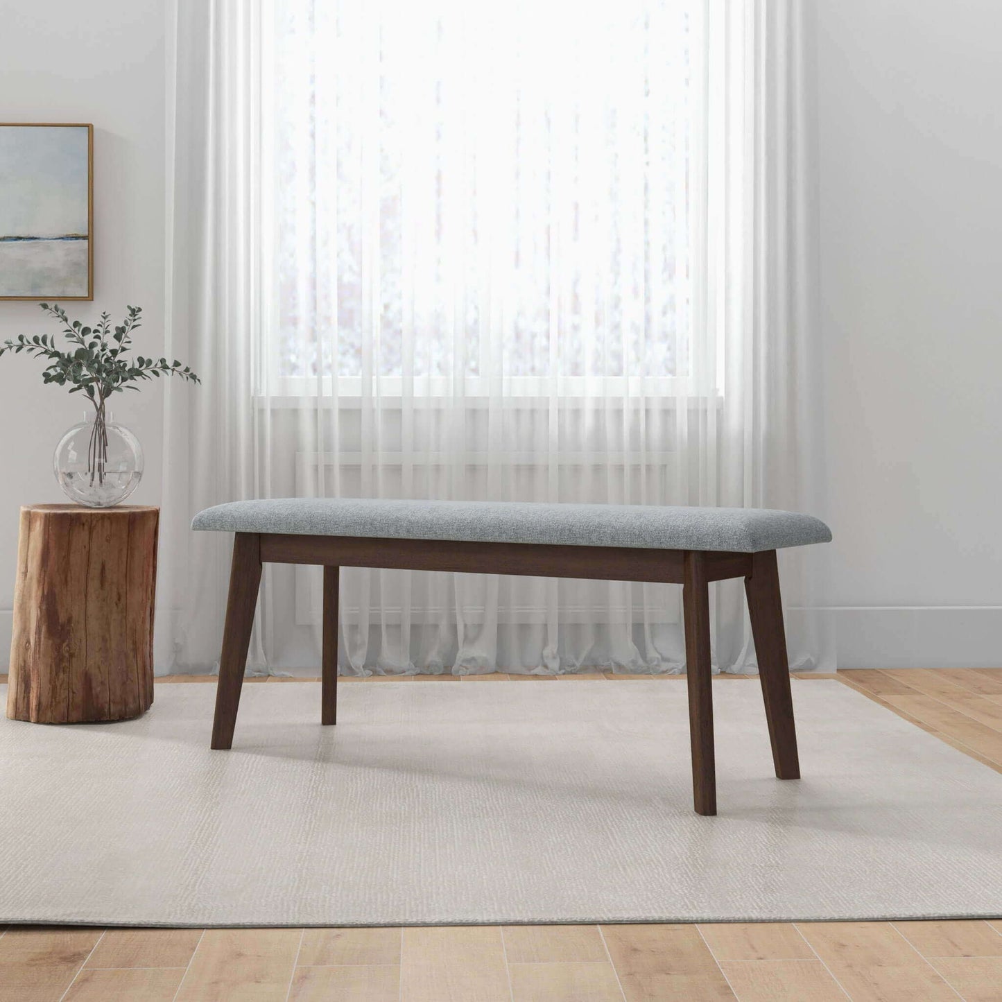 Carlos-Upholstered Solid Wood Bench - Gray