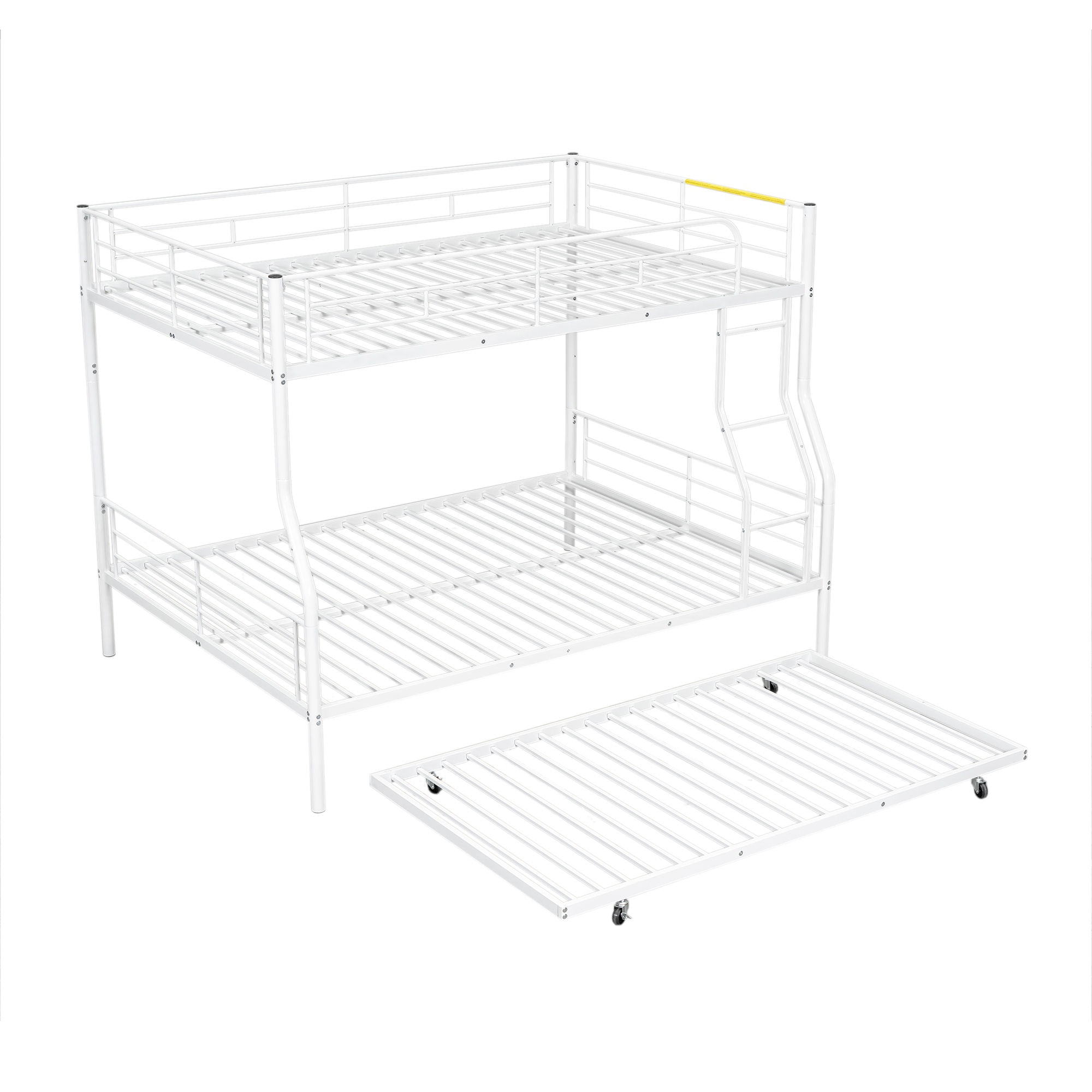 Full Long Over Queen Metal Bunk Bed With Trundle - White