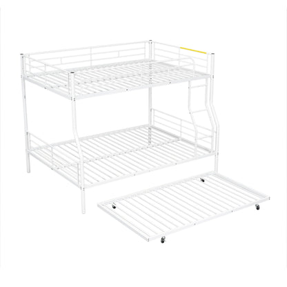 Full Long Over Queen Metal Bunk Bed With Trundle - White