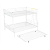 Full Long Over Queen Metal Bunk Bed With Trundle - White