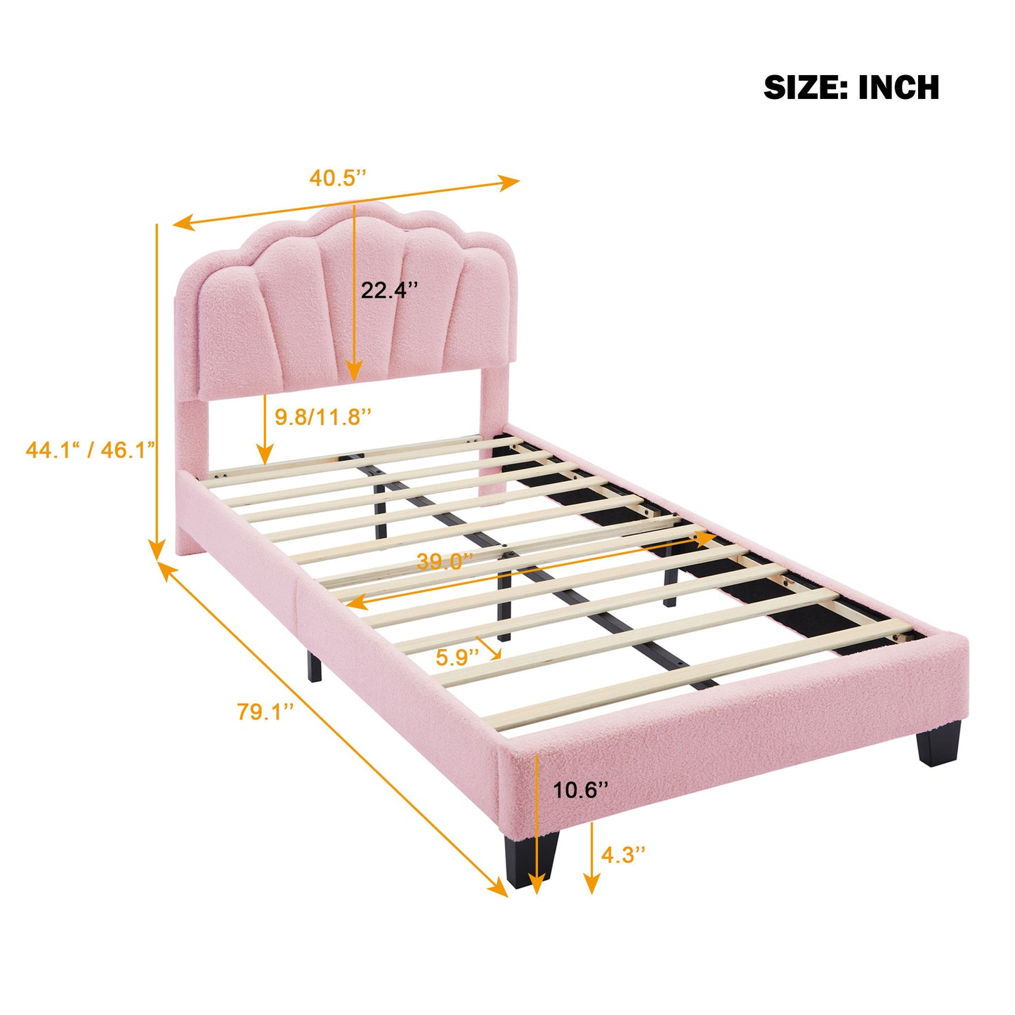 Twin Size Upholstered Flower-Shape Bed, Elegant Flowers Headboard With LED Light Strip, Sherpa Fabric Platform Bed With Slats Support - Pink