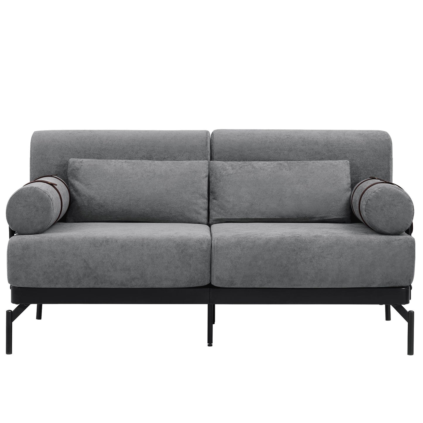 Modern Loveseat Sofa 59" Sofa Couch 2 Seater With USB Ports, Unique Cylindrical Armrests - Gray