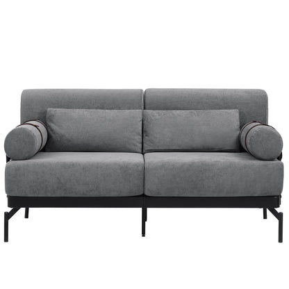Modern Loveseat Sofa 59" Sofa Couch 2 Seater With USB Ports, Unique Cylindrical Armrests - Gray