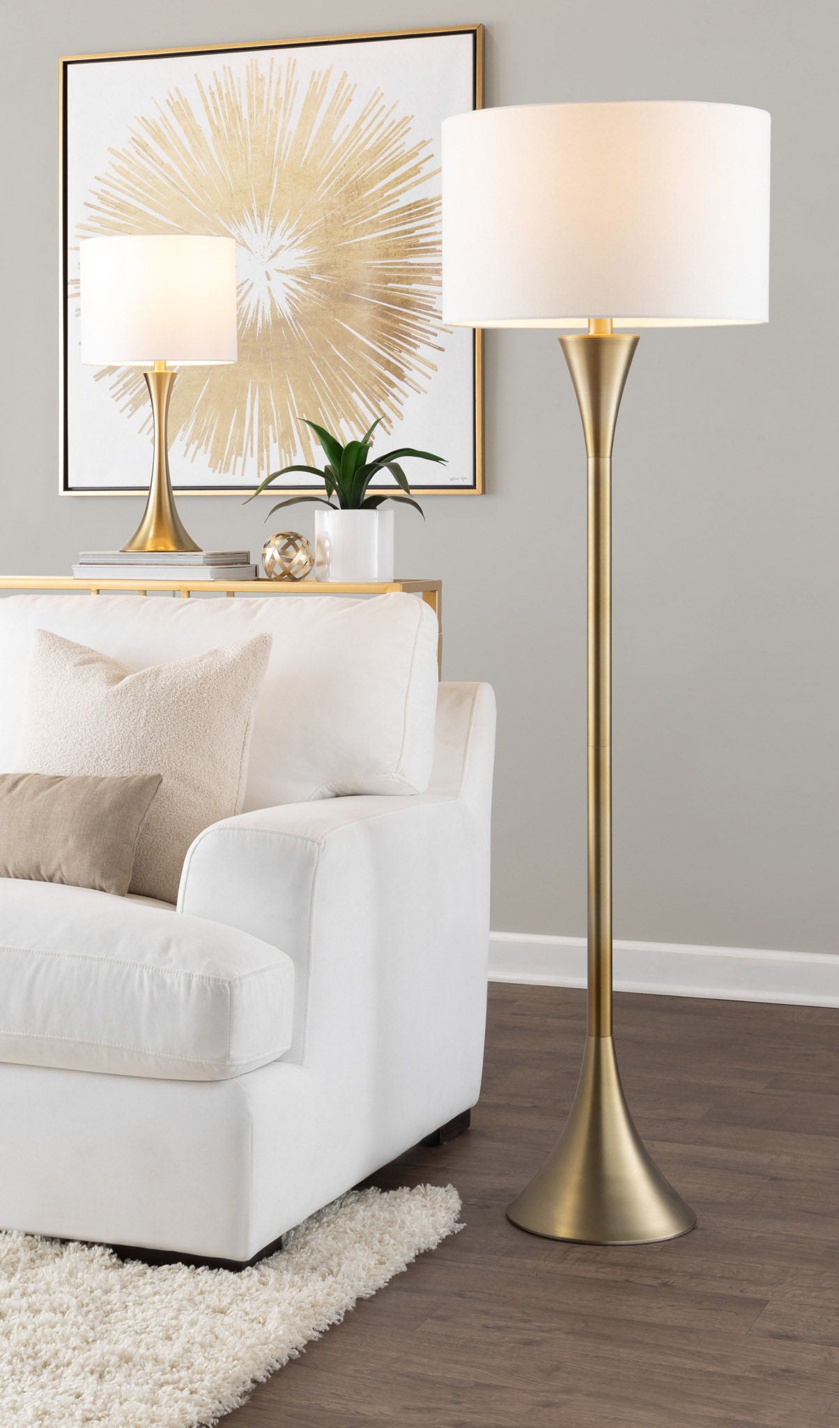 Lenuxe - Contemporary Floor Lamp - Gold / White