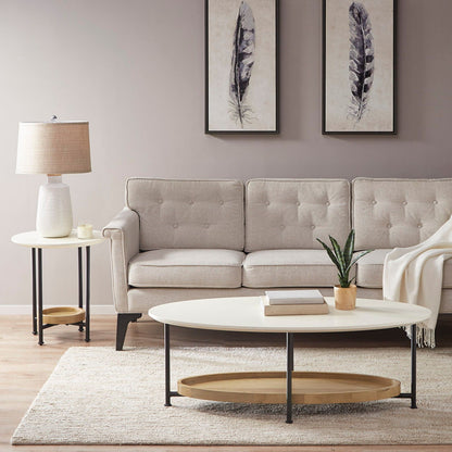 Oval End Table With Metal Legs - White / Natural