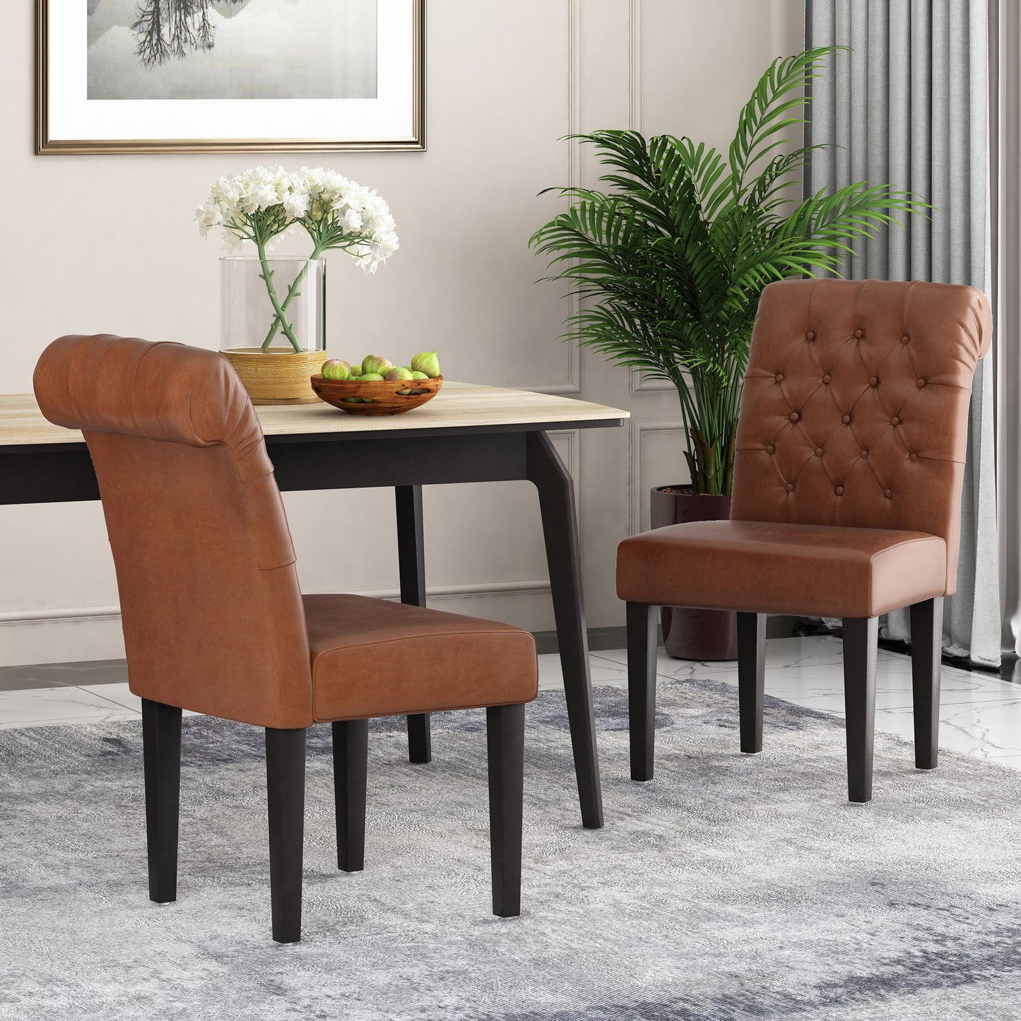 Broxton - Tuft Dining Rolltop Chair (Set of 2), Contemporary Design - Light Brown