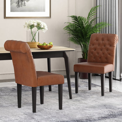 Broxton - Tuft Dining Rolltop Chair (Set of 2), Contemporary Design - Light Brown