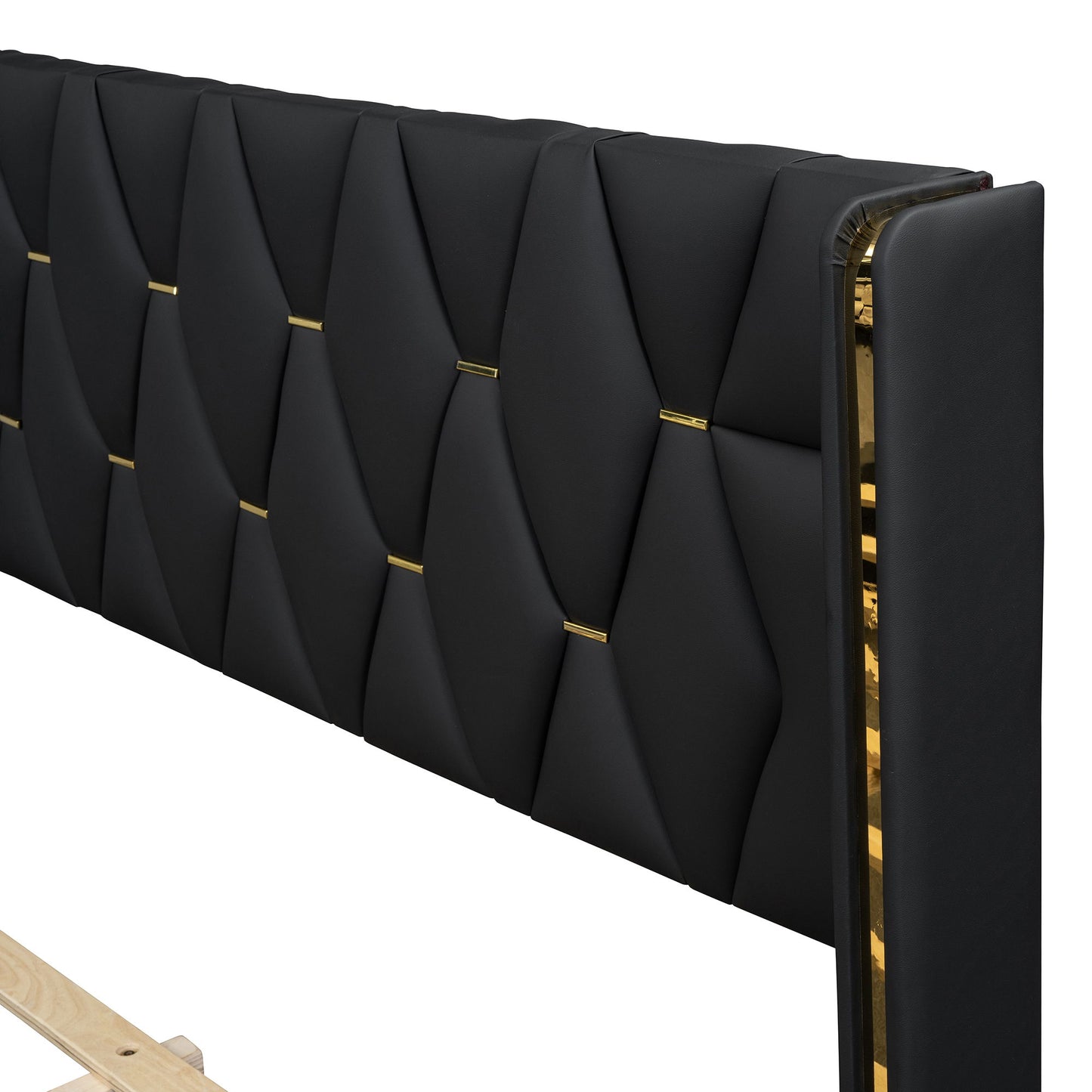 Full Size Upholstered Platform Bed With Strips - Black