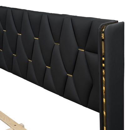 Full Size Upholstered Platform Bed With Strips - Black