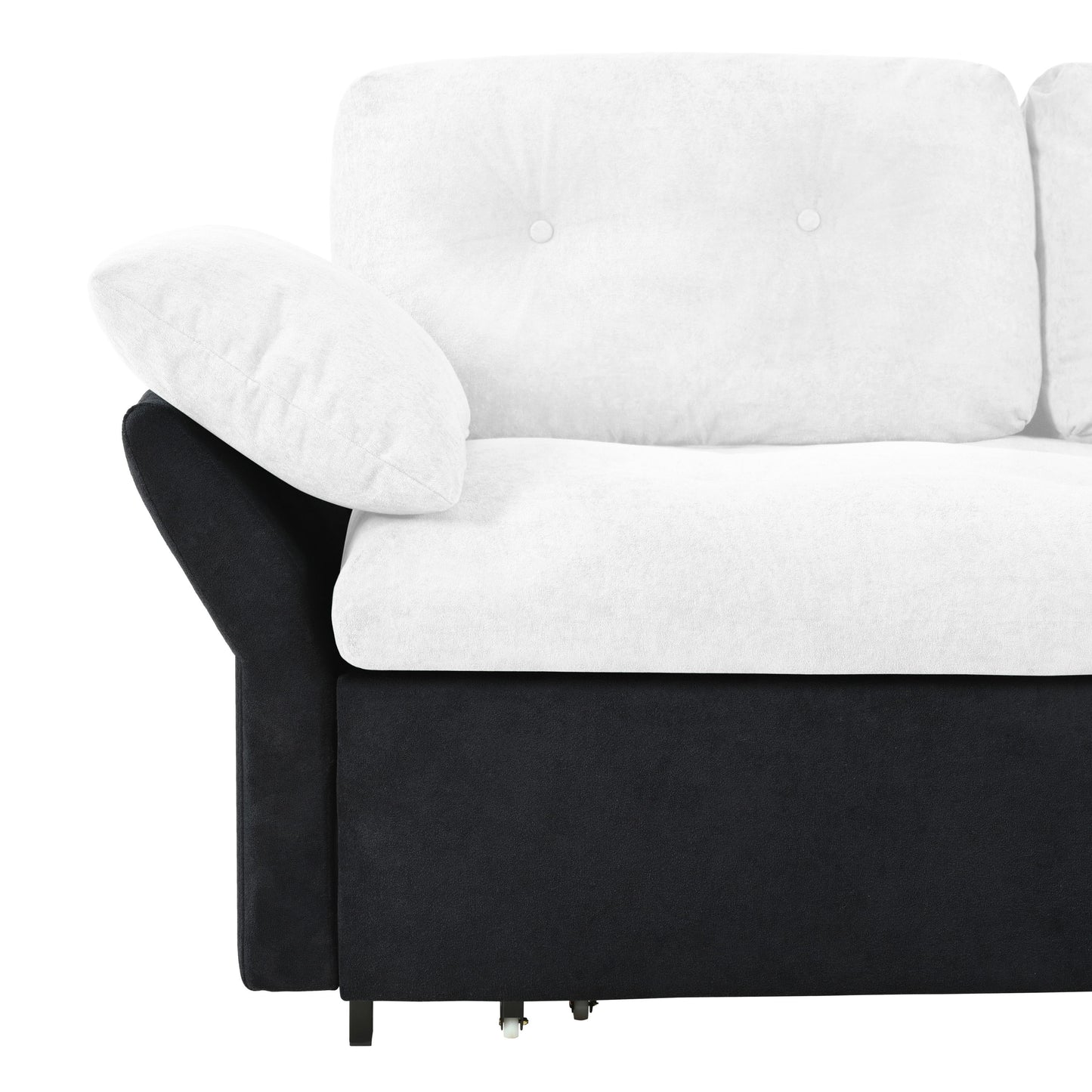 Modern Convertible Sleeper Sofa Bed With Pull Out Queen Design, Side Storage & Thick Cushions Chenille Loveseat For Living Room Or Bedroom 3 In 1 Function - - White
