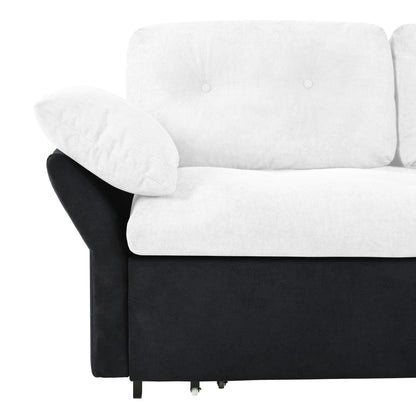 Modern Convertible Sleeper Sofa Bed With Pull Out Queen Design, Side Storage & Thick Cushions Chenille Loveseat For Living Room Or Bedroom 3 In 1 Function - - White