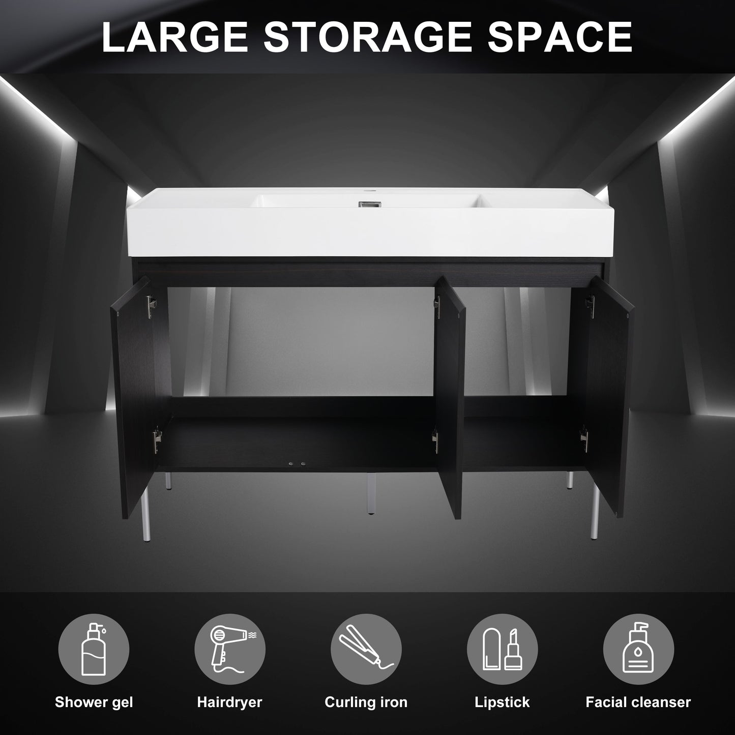 Freestanding Bathroom Vanity With Resin Sink And Storage Cabinet - Dark Oak
