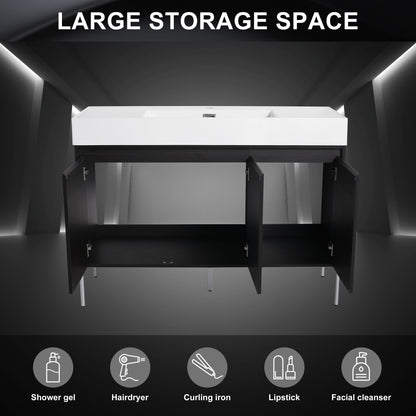 Freestanding Bathroom Vanity With Resin Sink And Storage Cabinet - Dark Oak