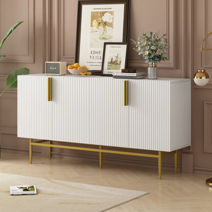 Modern Elegant 4 Door Sideboard Gold Metal Handle Buffet Cabinet For Dining Room, Living Room, Bedroom, Hallway - White