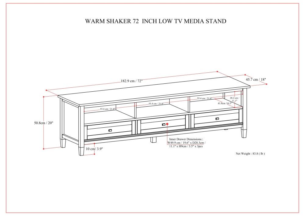 Warm Shaker - Low TV Media Stand - Light Brown