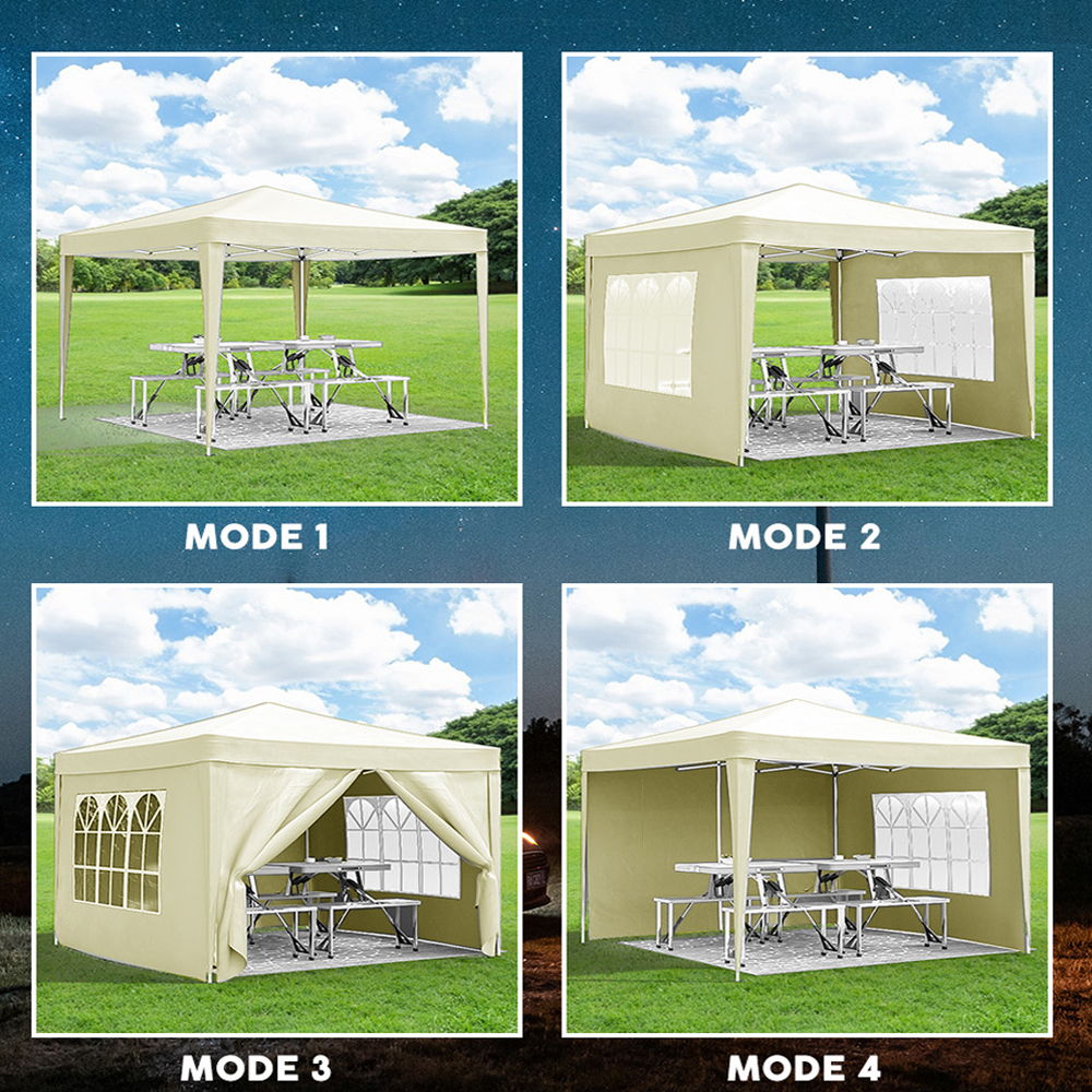 10'X10' Folding Canopy With 4 Removable Sidewalls Outdoor Event Shelter UPF 50+ Gazebo Portable Tents For Parties Beach Camping Wedding Ez Pop Up Canopy 4 Pieces Weight Bag + Carry Bag - Beige