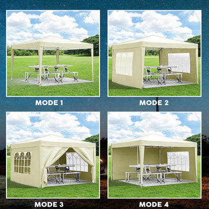 10'X10' Folding Canopy With 4 Removable Sidewalls Outdoor Event Shelter UPF 50+ Gazebo Portable Tents For Parties Beach Camping Wedding Ez Pop Up Canopy 4 Pieces Weight Bag + Carry Bag - Beige