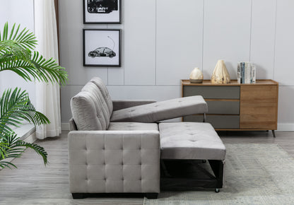 Reversible Sectional Storage Sleeper Sofa Bed, L-Shape 2 Seat Sectional Chaise With Storage, Skin-Feeling Velvet Fabric - Light Gray