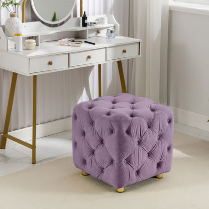 Modern Velvet Upholstered Ottoman, Exquisite Small End Table, Soft Foot Stool, Dressing Makeup Chair, Comfortable Seat For Living Room, Bedroom, Entrance - Purple