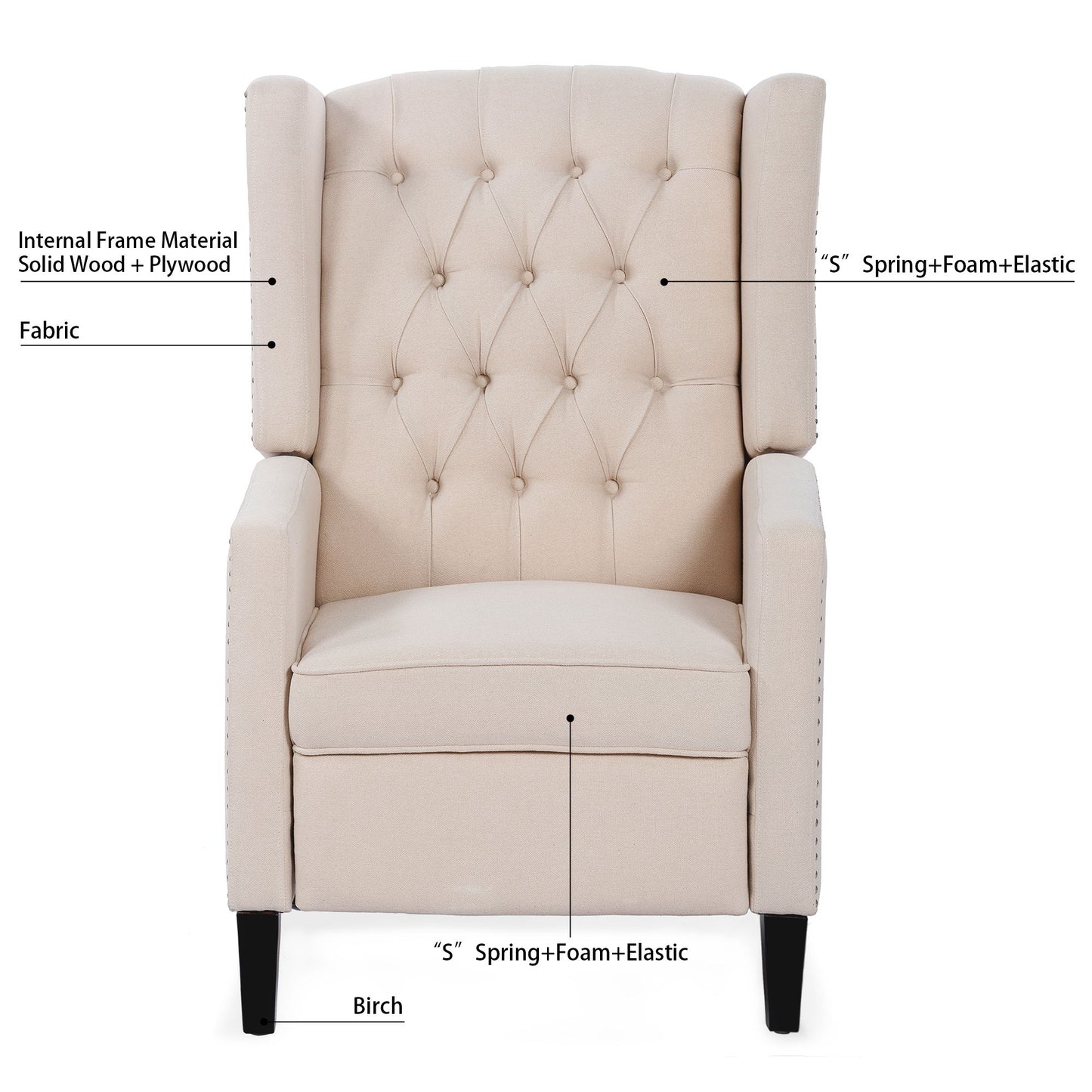 Manual Wing Chair Recliner - Beige