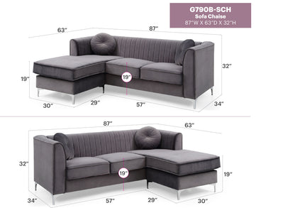 Delray - Sofa Chaise - Gray