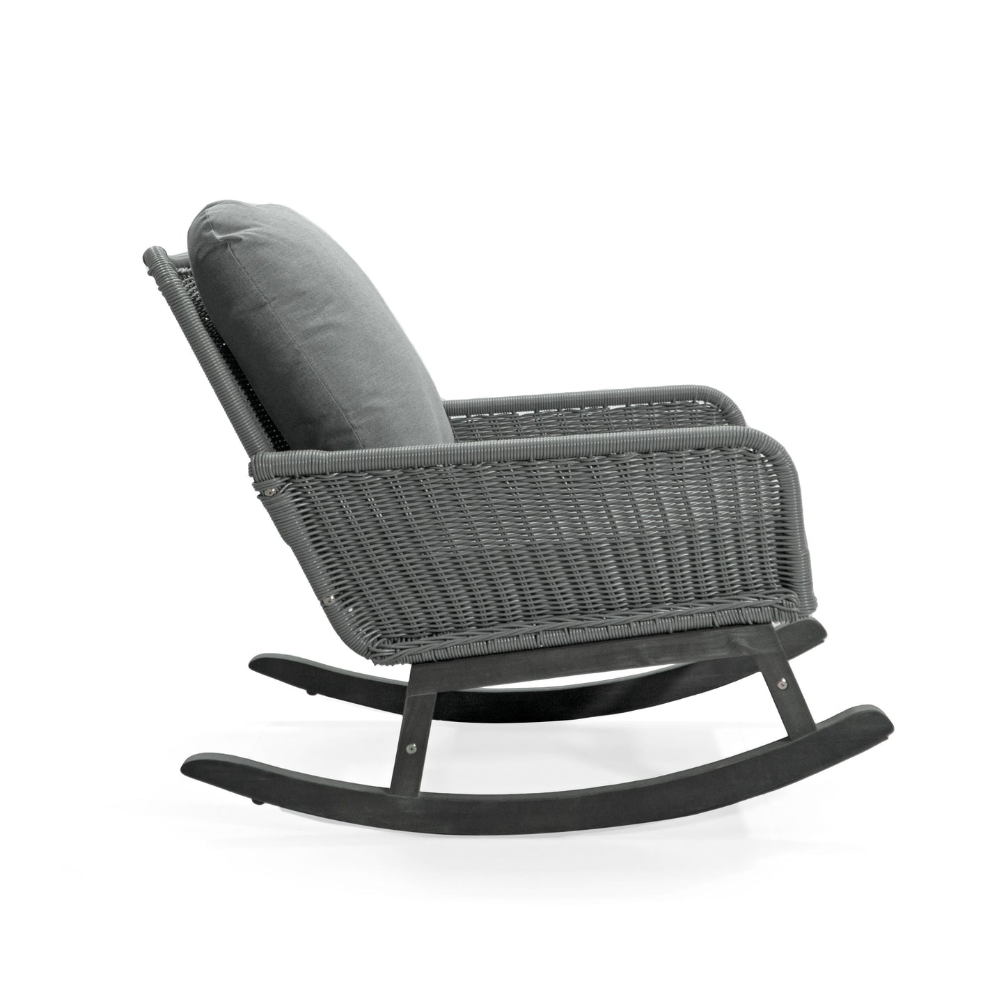 Contemporary Minimalist Wicker Rocking Chair With Soft Polyester Cushions And Durable Wooden Frame - Gray